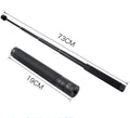 Black retractable aluminium selfie stick extended, with a smartphone mounted on the holder.