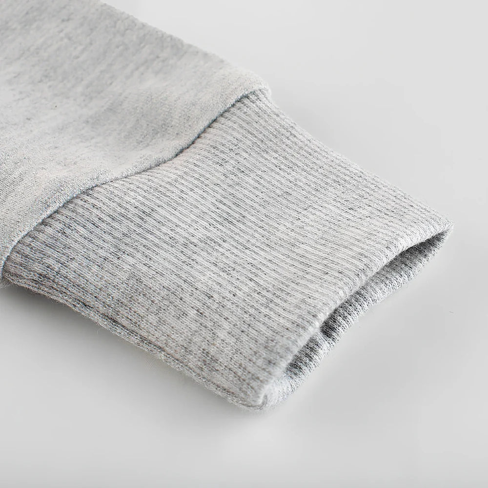 Boy's grey hooded cotton zipper sweatshirt, long sleeve, sizes 90-140cm for ages 1-9, soft fabric with rounded neck