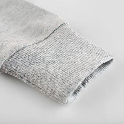 Boy's grey hooded cotton zipper sweatshirt, long sleeve, sizes 90-140cm for ages 1-9, soft fabric with rounded neck