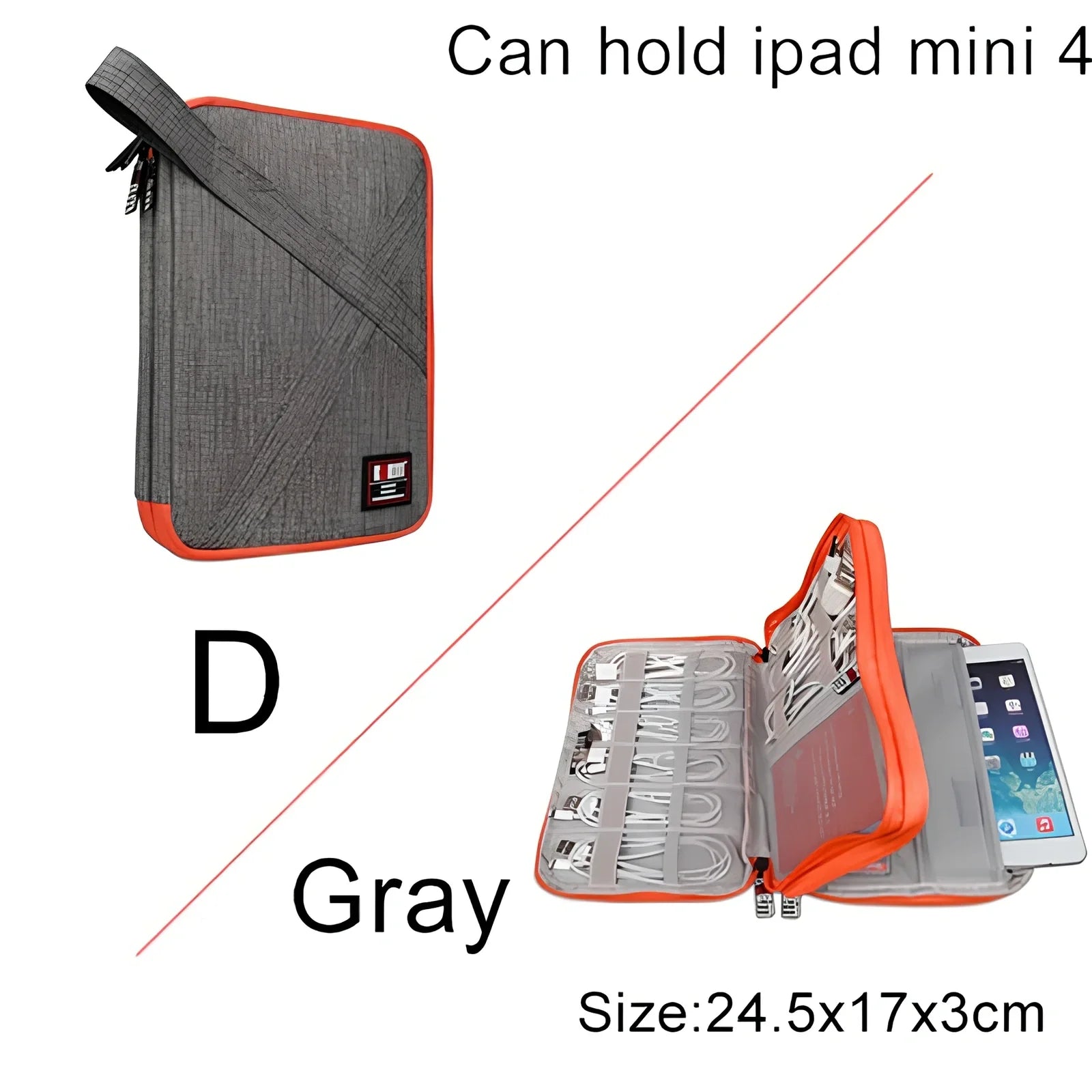 BUBM double-layer XL travel cable organizer in black, with compartments for USB, phone, charger, iPad cables, 25cm x 15cm x 10cm