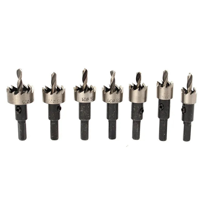 12-piece HSS cutter drill bit set with hole saws ranging from 15mm to 50mm for stainless steel drilling