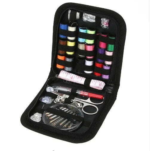Compact black sewing kit with 98-piece accessory set for home tailoring and creative projects