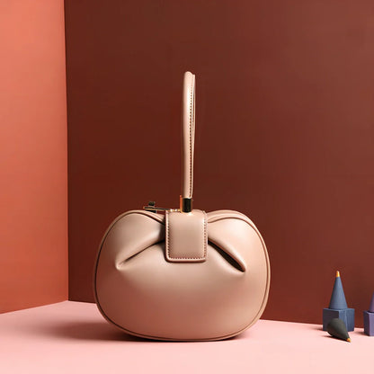 Women's cowhide leather tote bag in tramp shape with single handle and buckle, available in apricot, black, and other colours, big size 35cm x 40cm