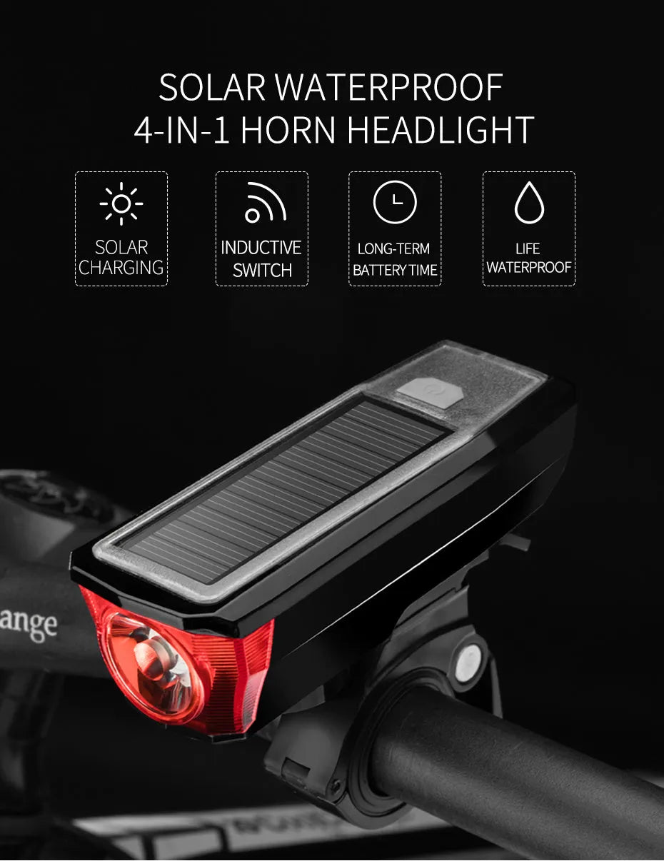 Solar horn light in black red with T6 lamp beads and 120dB speaker, 107x40x35mm