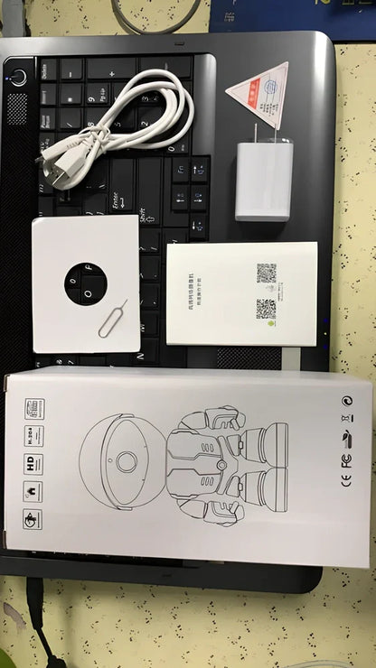 White WiFi IP security camera with 355° pan tilt, 1080P lens, and infrared night vision for indoor home surveillance, weighing 223g