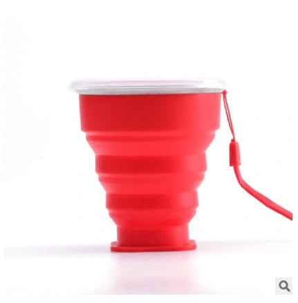 Collapsible stainless steel travel water cup showing expanded and compressed states