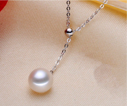 Adjustable Y-shaped pearl necklace for women in gold, rose gold, and silver finishes