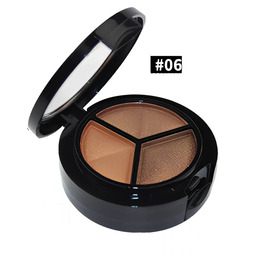 Three-colour eyeshadow palette 5cm diameter with mirror and brush, 0.022kg weight in OPP bag