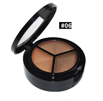 Three-colour eyeshadow palette 5cm diameter with mirror and brush, 0.022kg weight in OPP bag