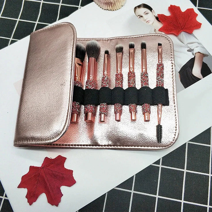 10 colourful makeup brushes with diamond wrap design and nylon bristles for powder application