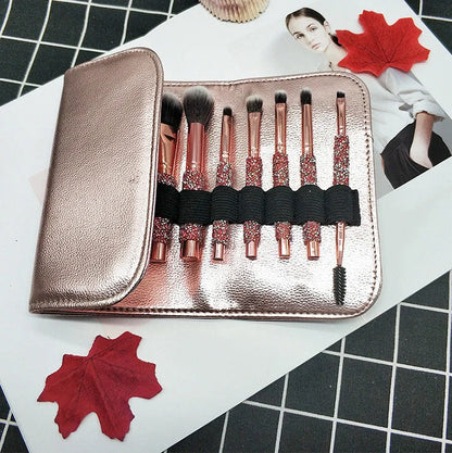 10 colourful makeup brushes with diamond wrap design and nylon bristles for powder application