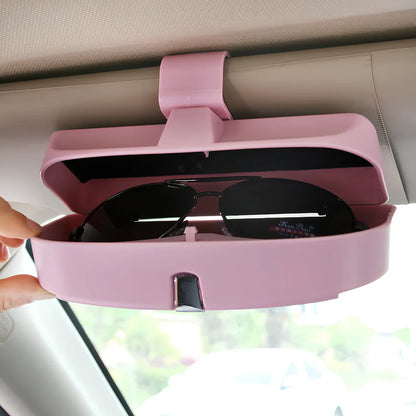 Beige car visor glasses clip, 170mm silver coated steel with electrostatic film, secures sunglasses on sun visor