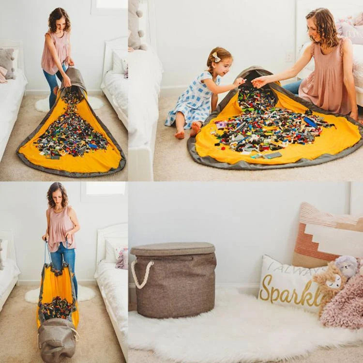 Portable Kids Toy Storage Bag with game mat, perfect for organising toys and play areas