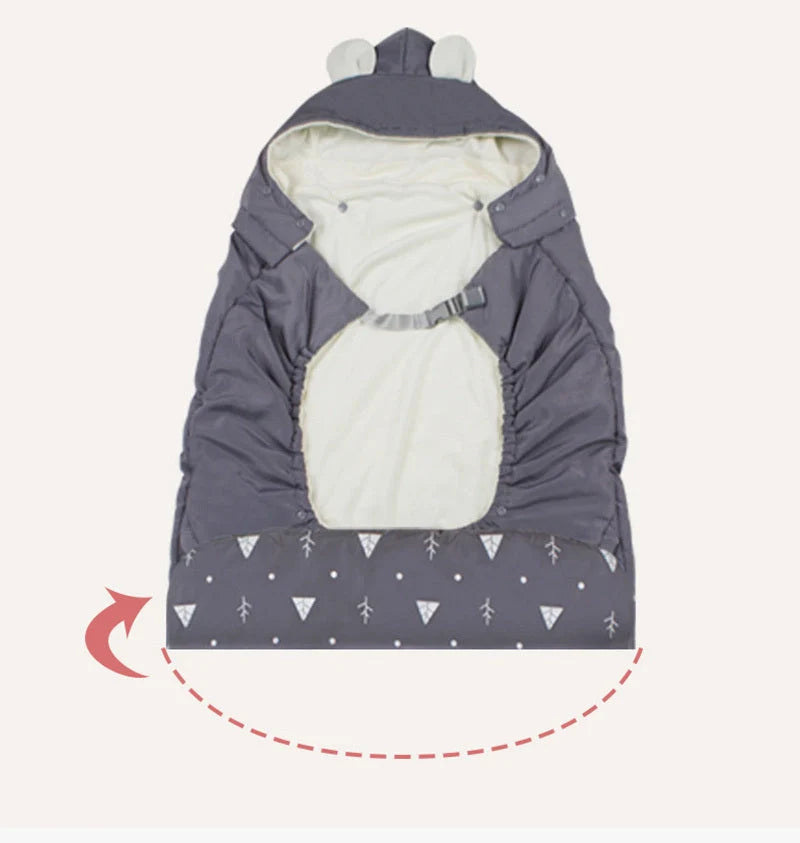 Adjustable warm baby carrier cloak in coral fleece with reflective tape