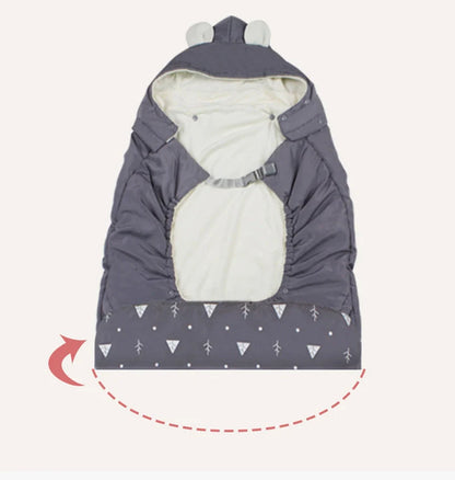 Adjustable warm baby carrier cloak in coral fleece with reflective tape