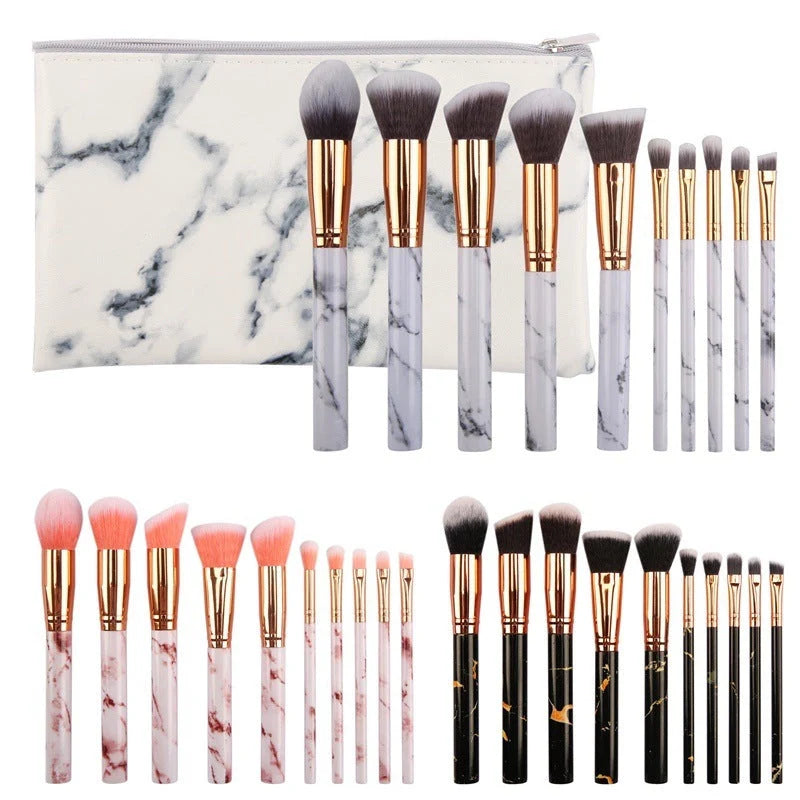 10-piece marble makeup brush set with 5 large and 5 small brushes for precise beauty application