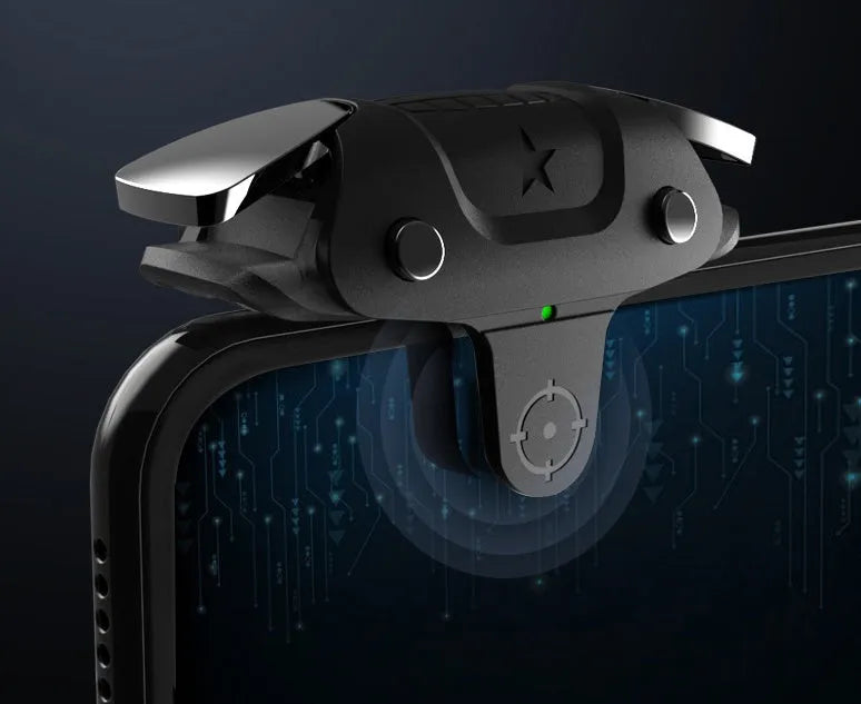 Black F5 mobile phone game controller measuring 5 by 2.5 by 2.96 centimetres