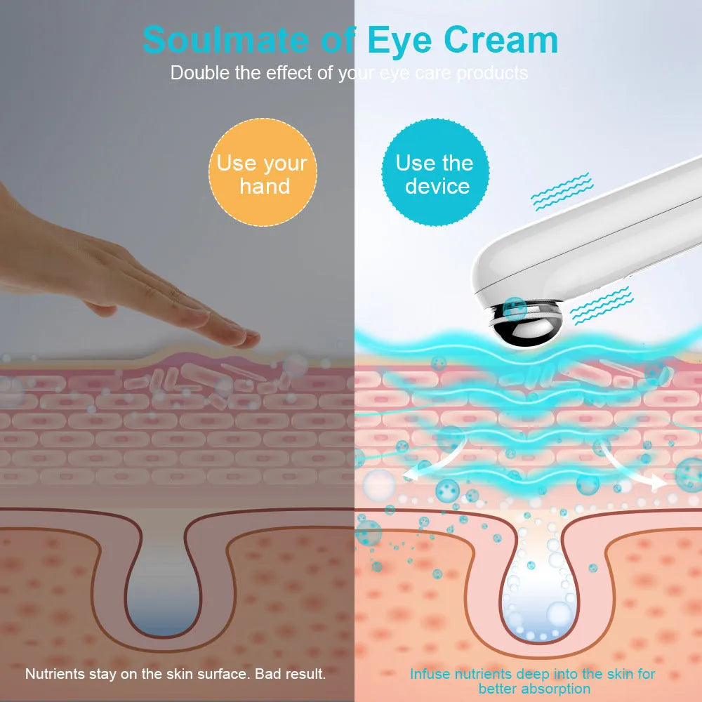 Beautefas portable eye massager in white with induction strip, 148mm size, on neutral background