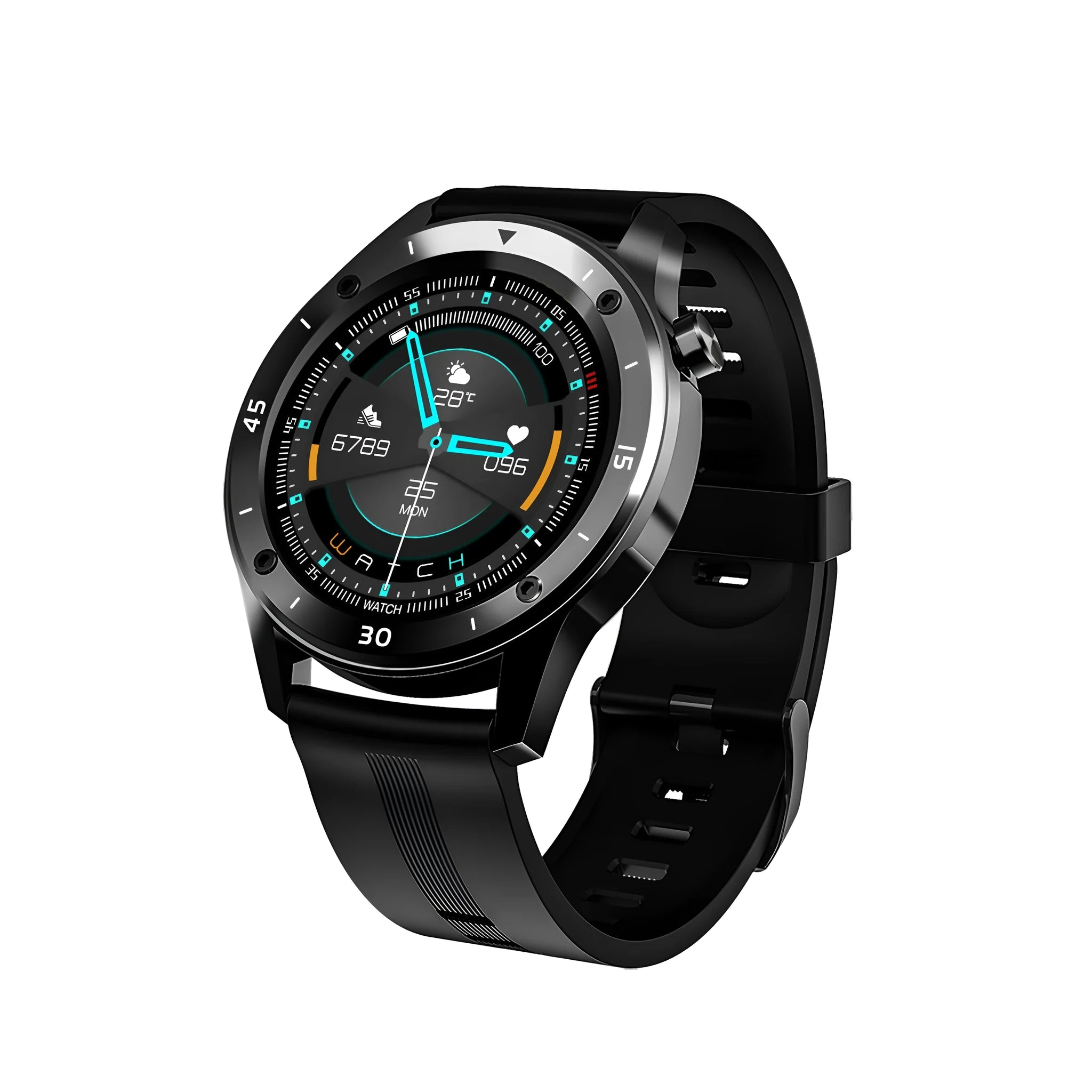 F22 smartwatch with coloured strap on wrist, showing 1.54-inch touchscreen display.