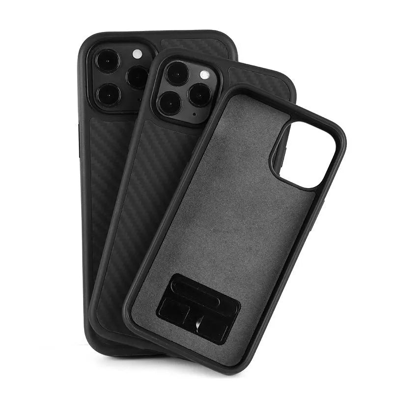 Solid Black wooden back cover phone case for Apple iPhone 11 and iPhone 12 models.