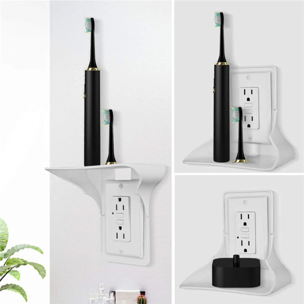 White wall outlet organizer with rubber pad for easy cable management