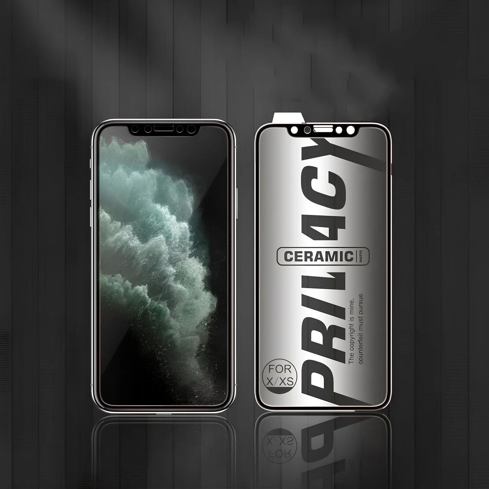 Black ceramic matte anti-peep screen protector applied to iPhone 13 with 30-degree privacy shielding and PET high-definition finish