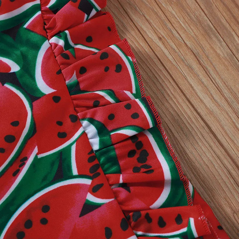 Printed sleeve one-piece polyester swimsuit for baby girls, red or yellow, sizes 80-120cm