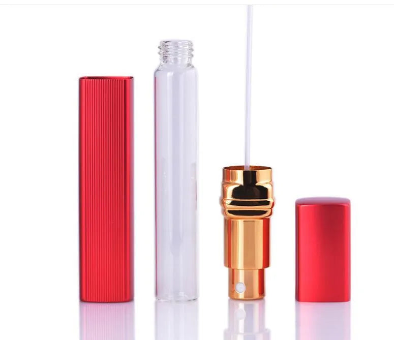 12ml aluminium perfume tube empty bottle with glass liner, lipstick type, square design, gold colour