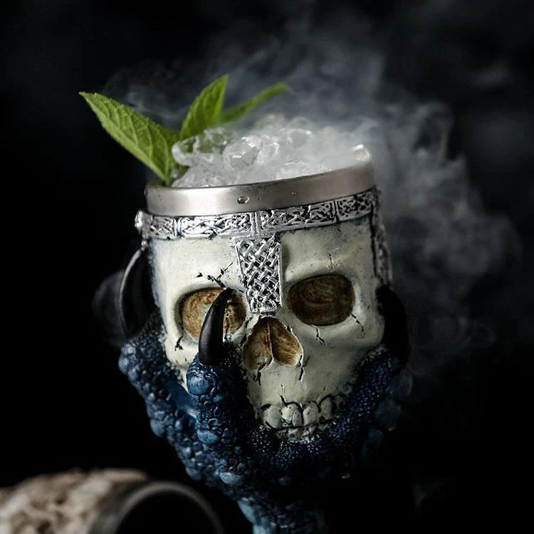 Spooky Skull Goblet - Unique 3D skull-designed resin and stainless steel drinking vessel for Halloween and everyday use