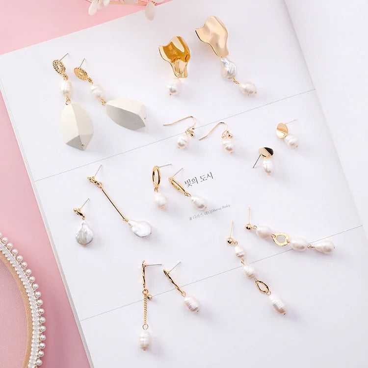 Vintage geometric pearl asymmetric earrings with 925 silver hooks, perfect for adding elegance to any outfit.