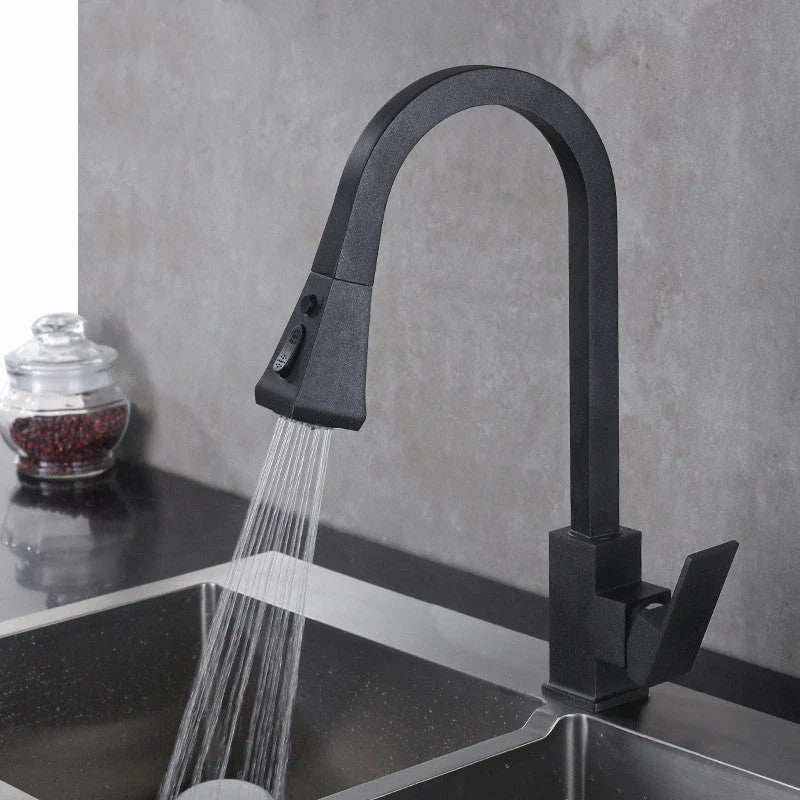 Stretchable sink faucet with double outlet mode in black and oatmeal options