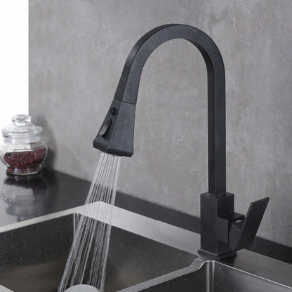 Stretchable sink faucet with double outlet mode in black and oatmeal options