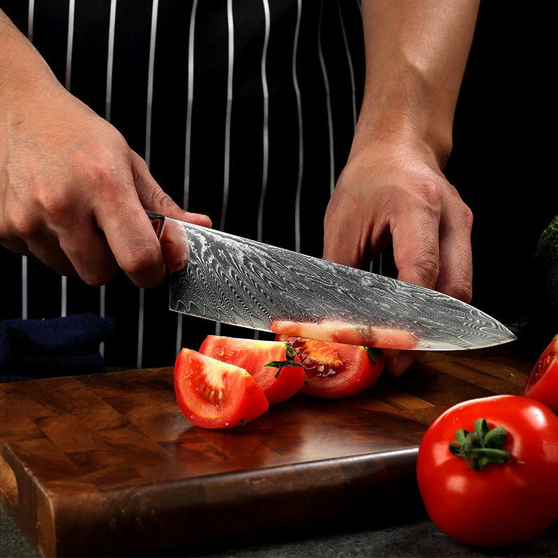 Professional Japanese Damascus Steel Chef Knife with 67-layer brocade pattern and ergonomic handle