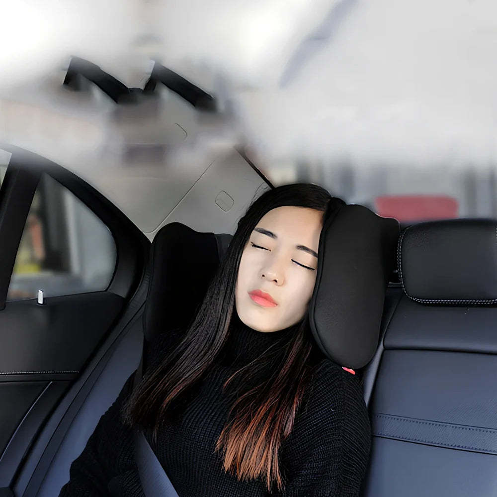 Yellow car seat pillow, 50x20x6cm dimensions, cotton-sponge-ABS for neck support in vehicles