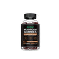 Container of mushroom dietary supplement gummies showing 60 soft candies in PET packaging