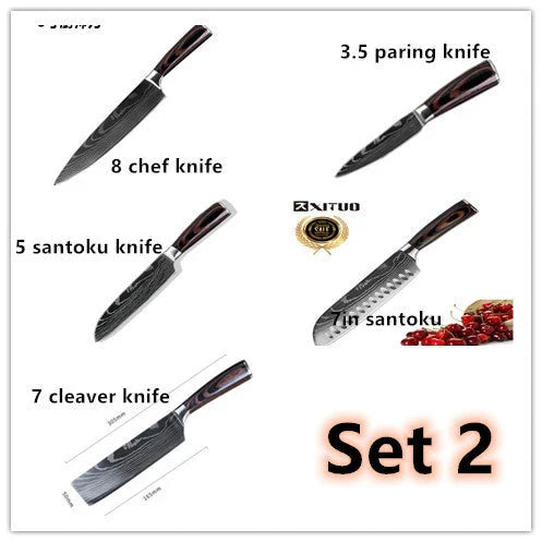 Carpenter's Special Set 6-piece and 8-piece kitchen knives with 7Cr17 stainless steel blades