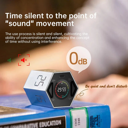 A sleek, modern digital kitchen timer with a large display and adjustable volume settings