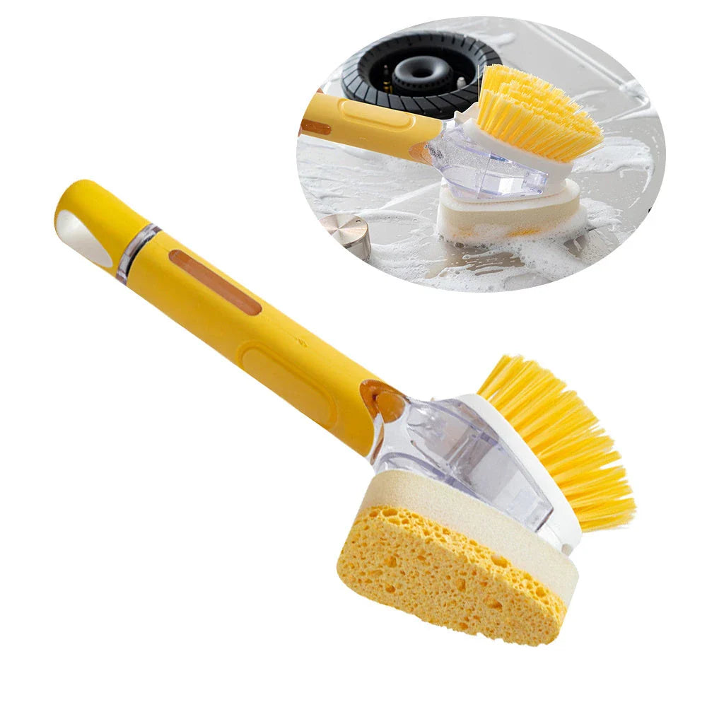Versatile Kitchen Cleaning Brush with Long Handle - Dual-headed design for efficient cleaning of pots, pans, windows, and more