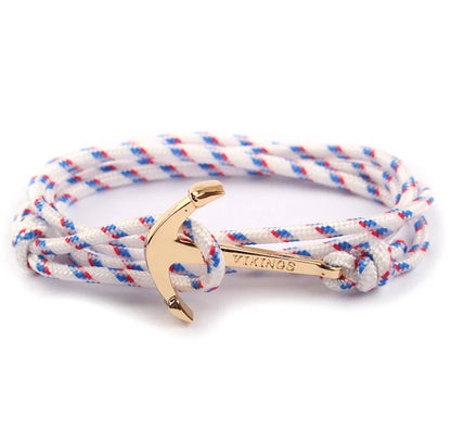 Nautical anchor bracelet with brass details and cotton rope, 21cm length