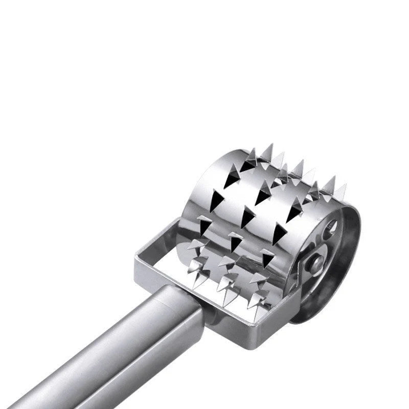 Stainless steel meat hammer with puncture wheel for tenderizing meat