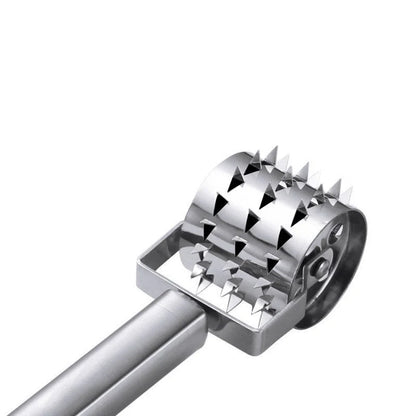 Stainless steel meat hammer with puncture wheel for tenderizing meat