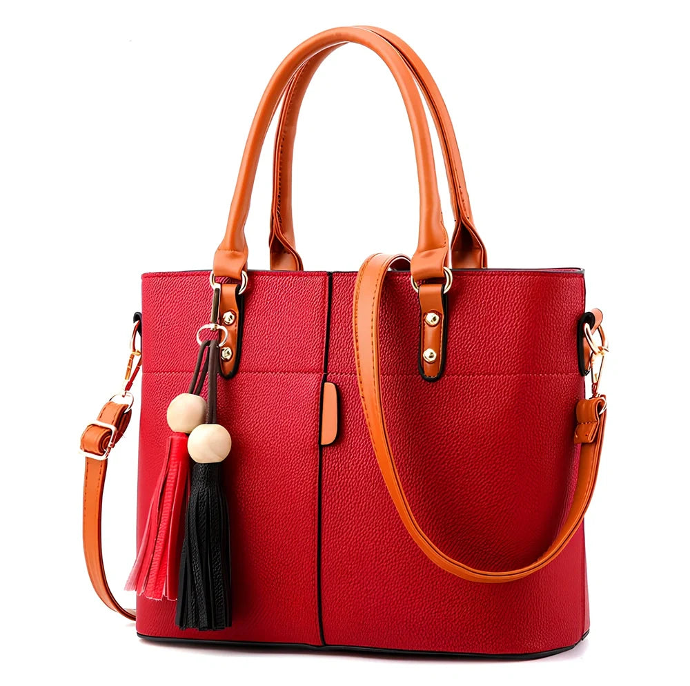 Women's black PU slung shoulder bag, 25cm height, adjustable strap for diagonal carry with phone and wallet inside