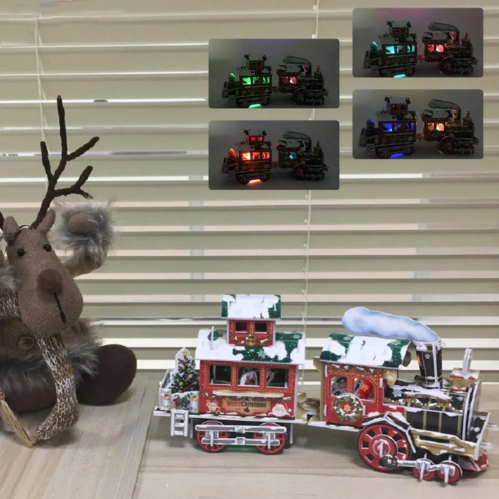 3D Train DIY Puzzle with RGB light, perfect for children's Christmas gifts