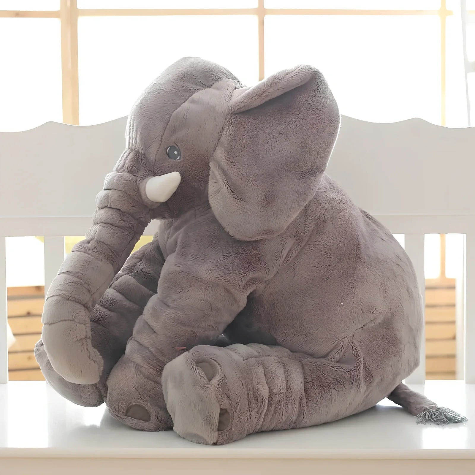 Soft 60cm grey elephant plush toy pillow with PP cotton filling for children's calming, in various colours like blue and pink