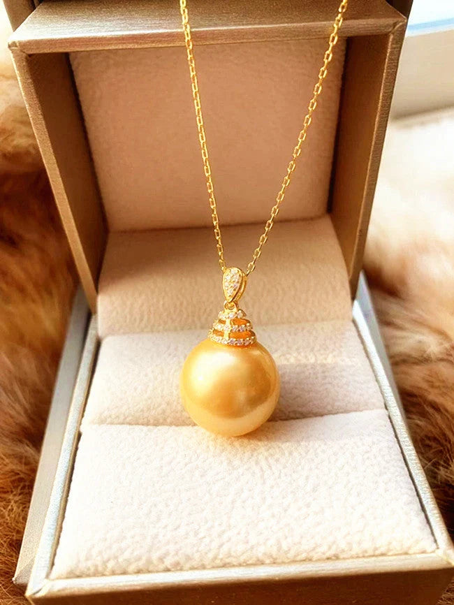 Sterling silver pendant ear hook set with 16mm sea water gold pearl