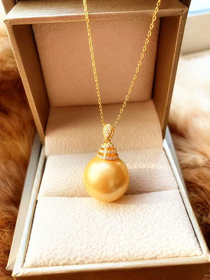 Sterling silver pendant ear hook set with 16mm sea water gold pearl