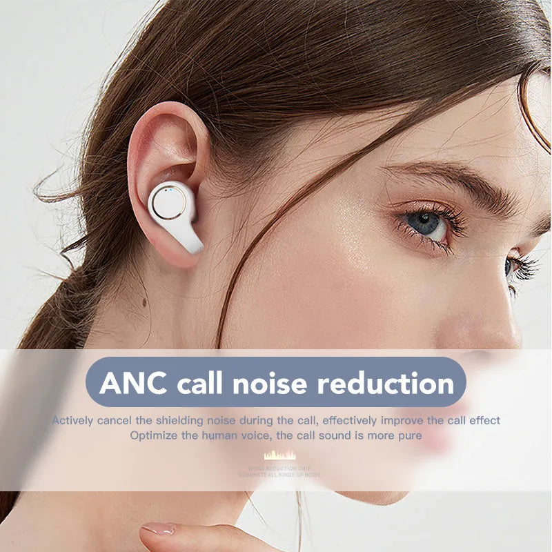 Black and white ANC active noise cancelling Bluetooth wireless earbuds with charging case