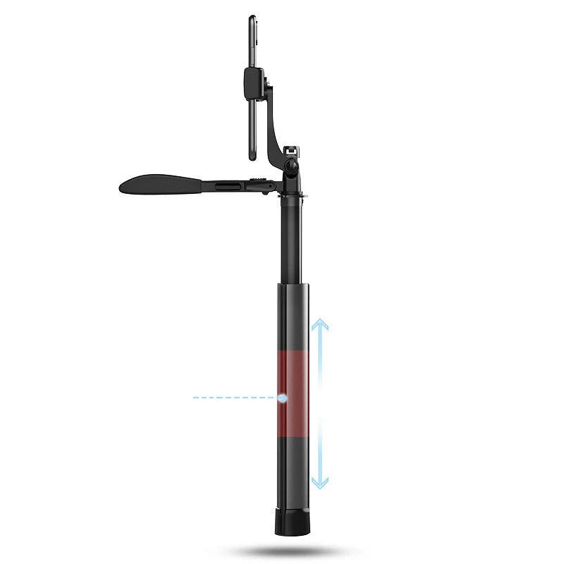 Bluetooth selfie stick with remote control and tripod in black