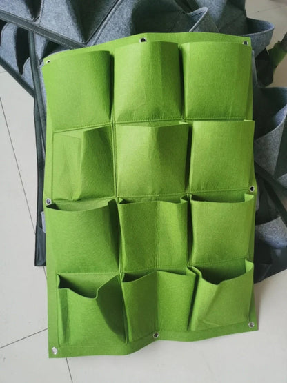 Wall mount hanging planting bags for vertical gardening in green and black