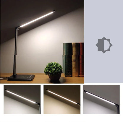 Wireless charging LED desk lamp with adjustable lighting and auto timer function